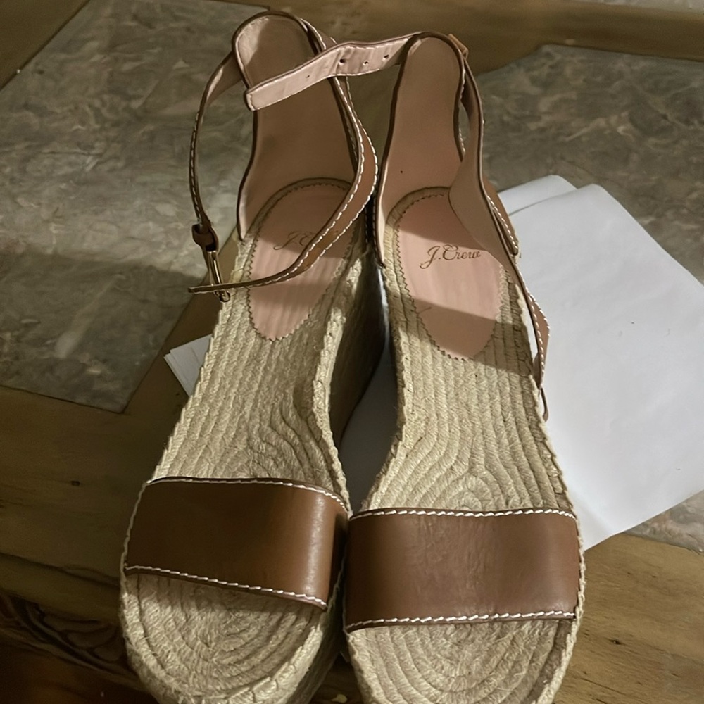 J Crew platform espadrille sandals in leather